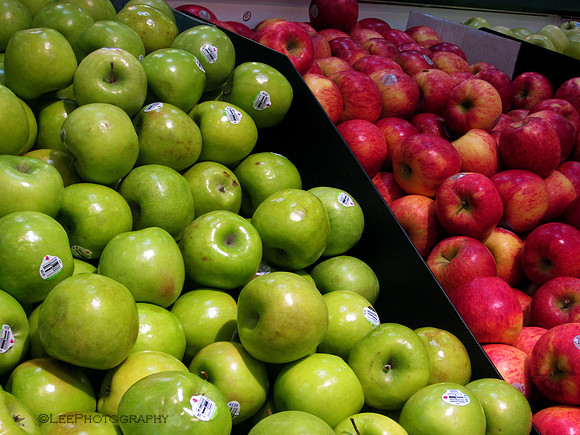 red and green apples, organic
